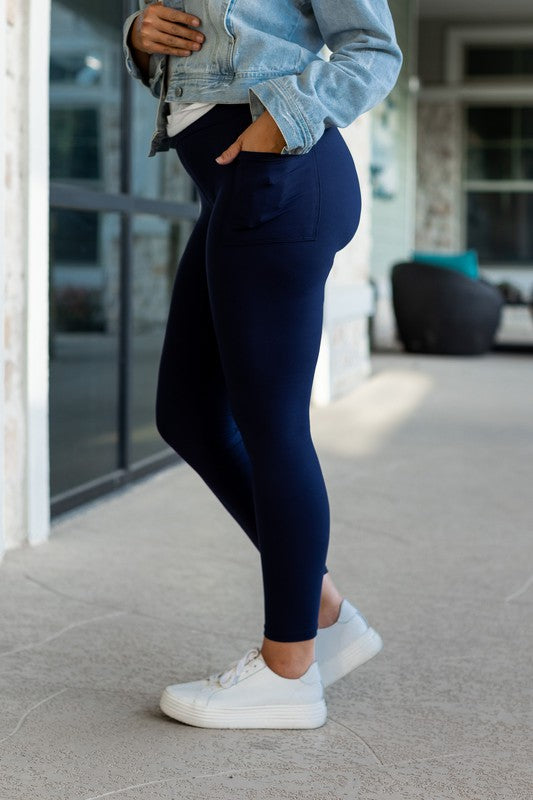 Navy Full Length Leggings with Pockets