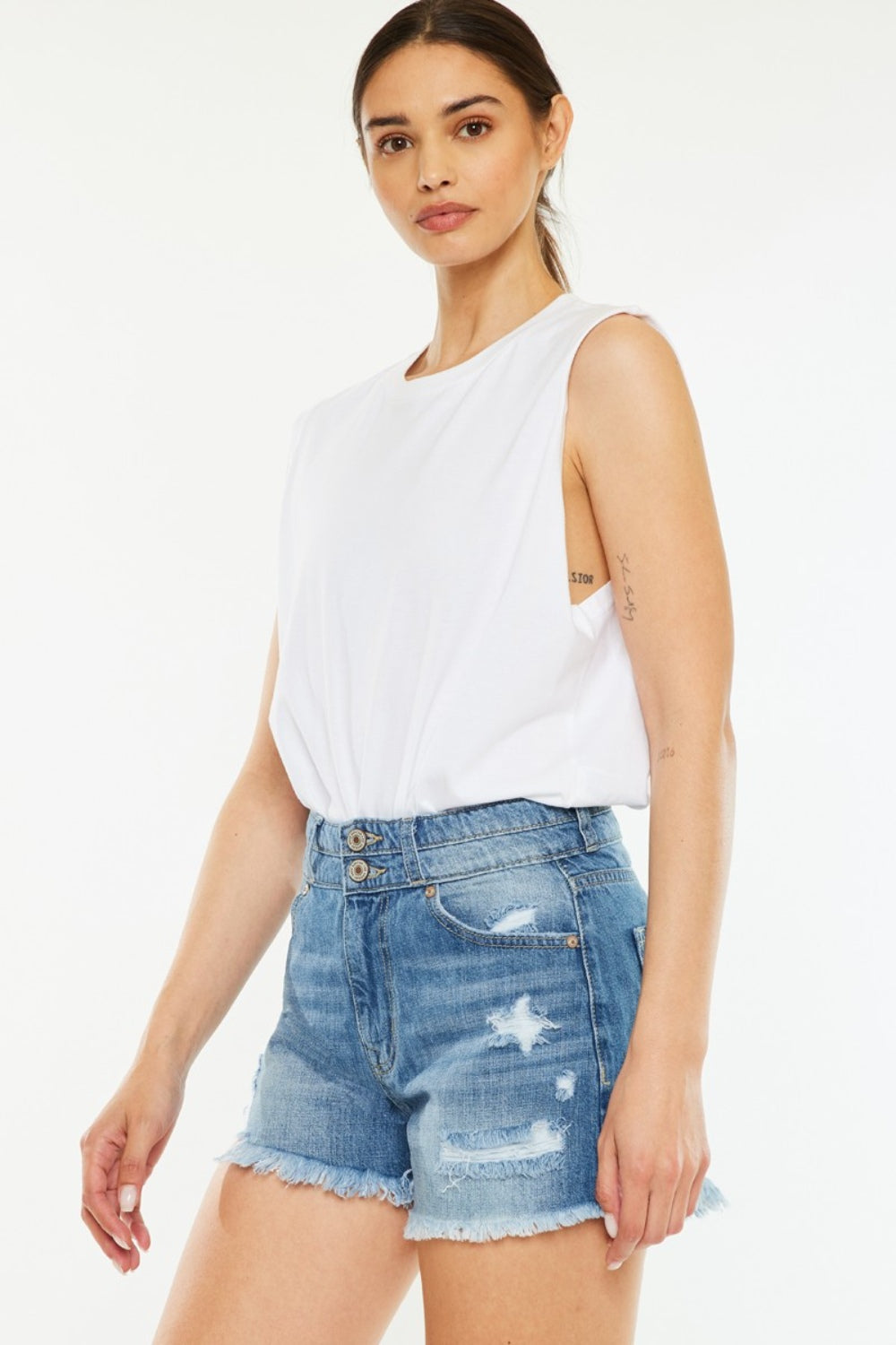 Kancan  High Rise Raw Hem Denim Shorts