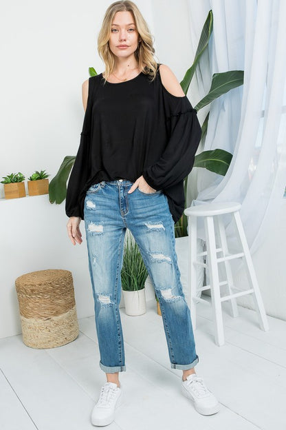 Cold Shoulder Blouse-Plus