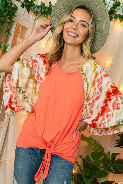 Tie Dye Mix Kimono Sleeve Top