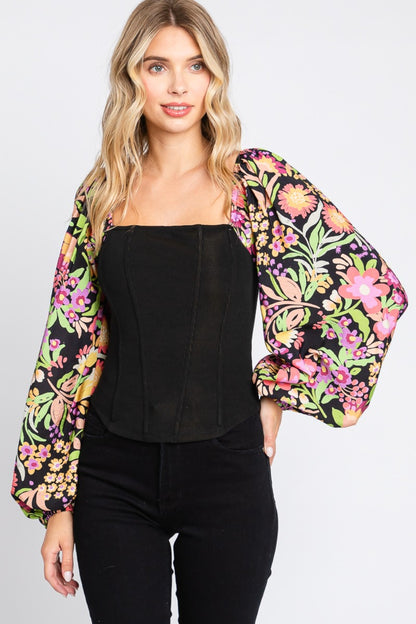 ODDI Floral Balloon Sleeve Blouse