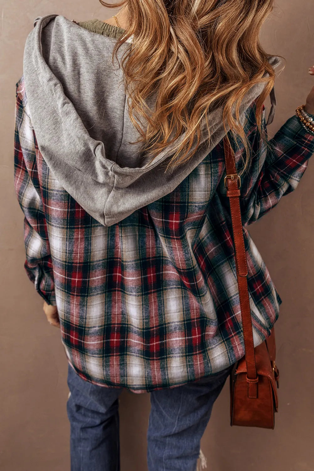 Plaid Button Up Drawstring Hooded Shacket