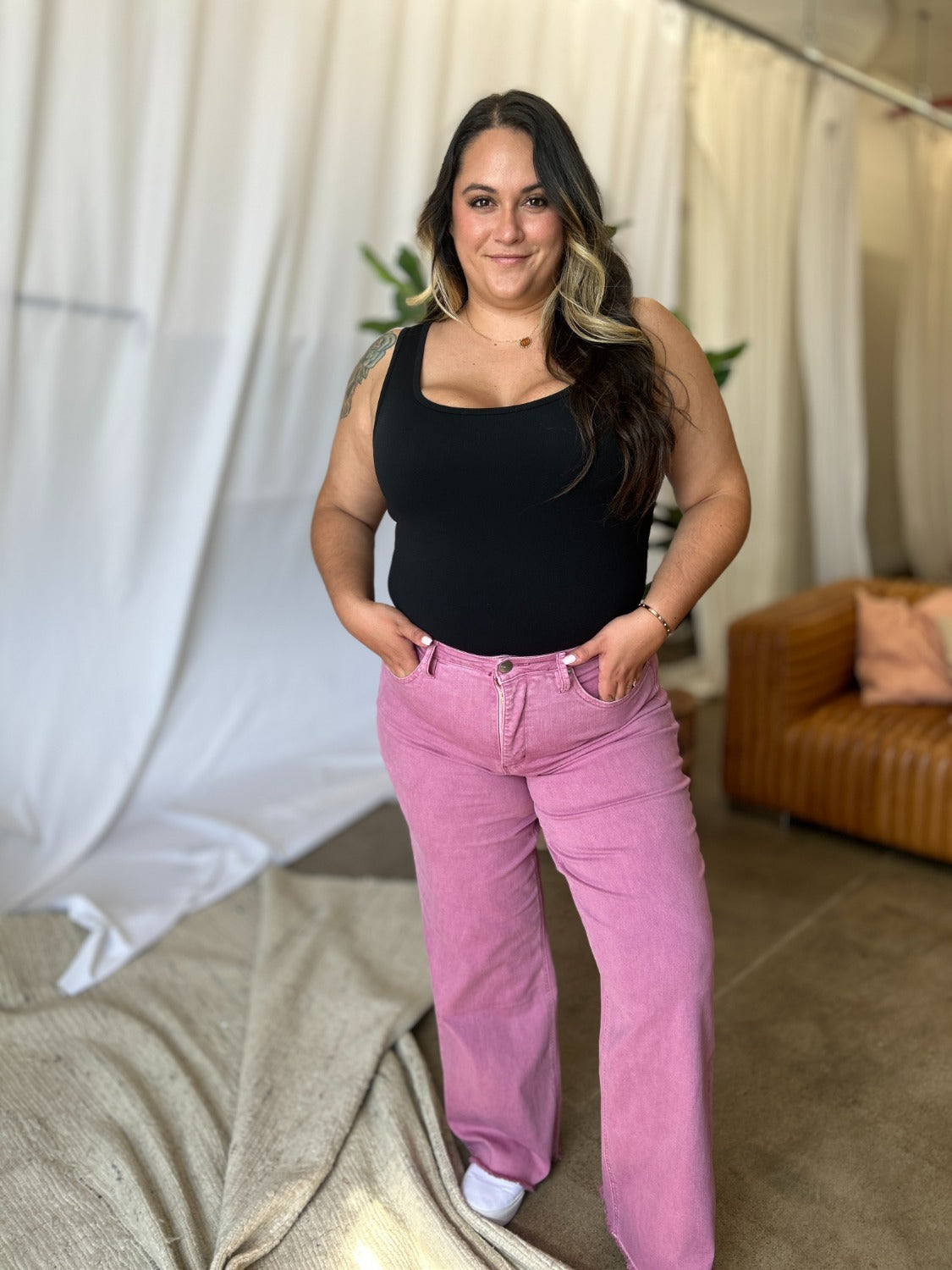RFM High Rise Garment Dyed Wide Leg Jeans