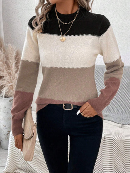 Color Block Mock Neck Sweater