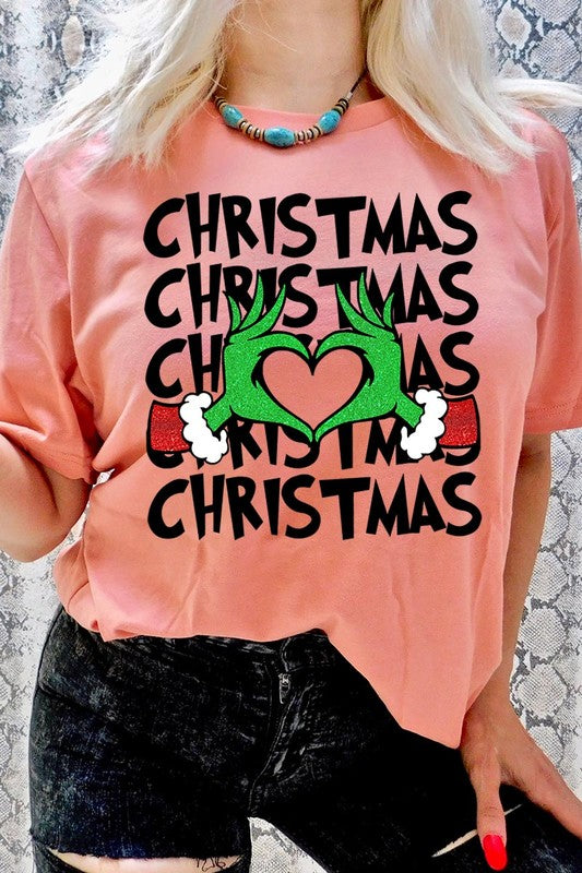 Grinch Heart Christmas Tee