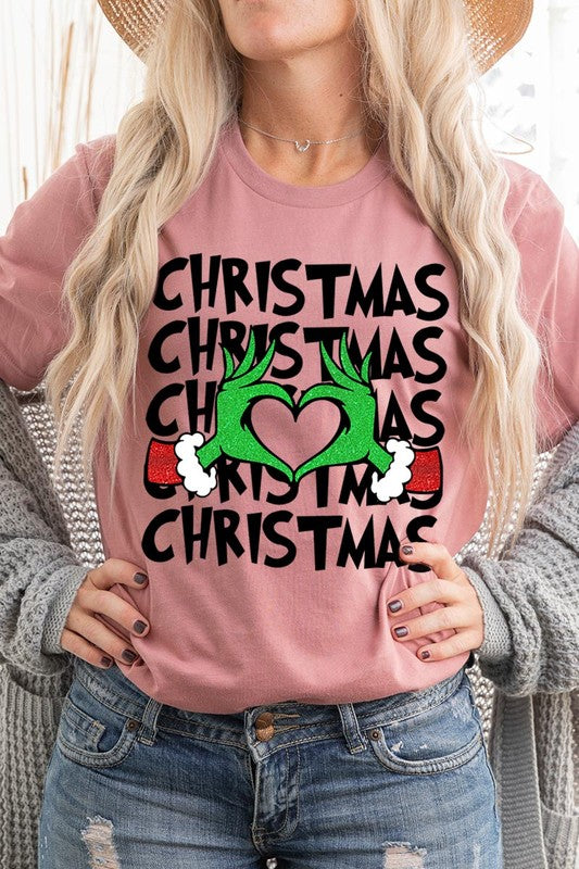 Grinch Heart Christmas Tee