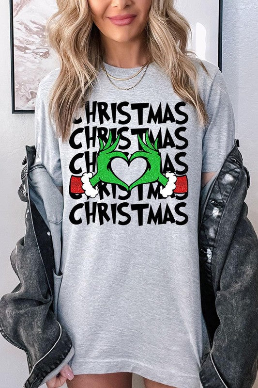 Grinch Heart Christmas Tee