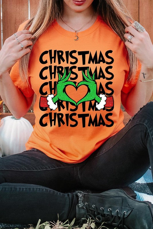 Grinch Heart Christmas Tee