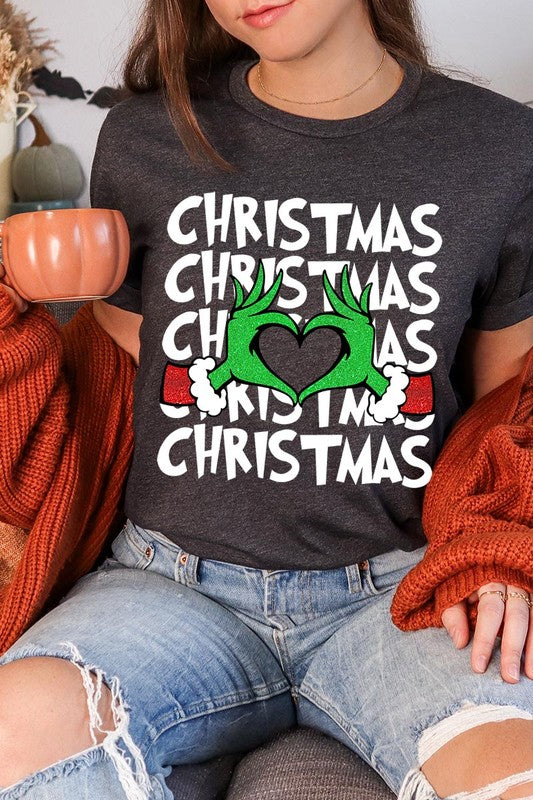 Grinch Heart Christmas Tee