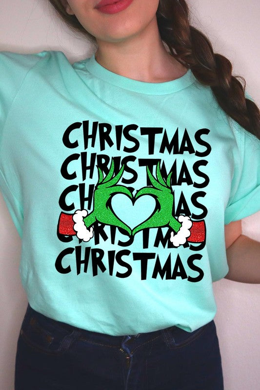 Grinch Heart Christmas Tee