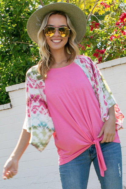 Tie Dye Mix Kimono Sleeve Top