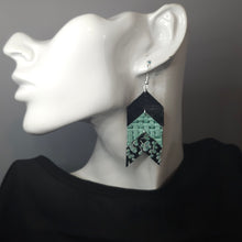 Load image into Gallery viewer, Sea Green Eucalyptus on Black Leather Earrings
