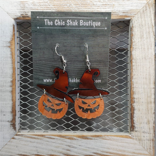 Halloween Acrylic Witch Pumpkin Earrings