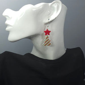 Striped Acrylic Christmas Tree Earrings