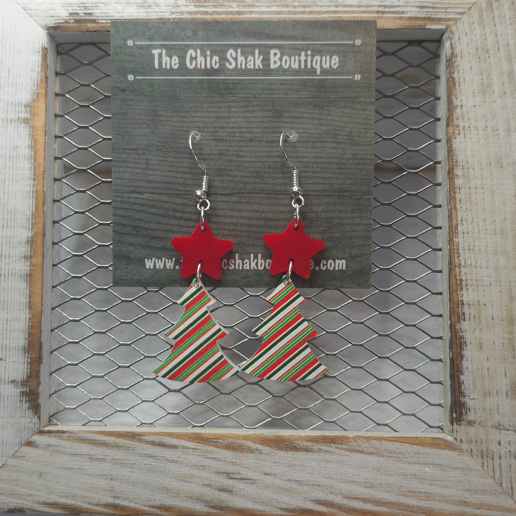 Striped Acrylic Christmas Tree Earrings