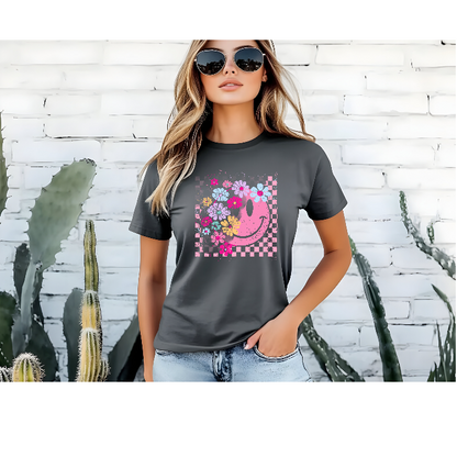Retro Floral Smiley T-Shirt