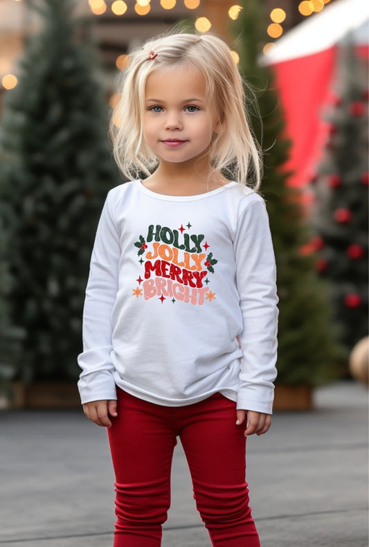 Holly Jolly Merry Bright Christmas Toddler Tee