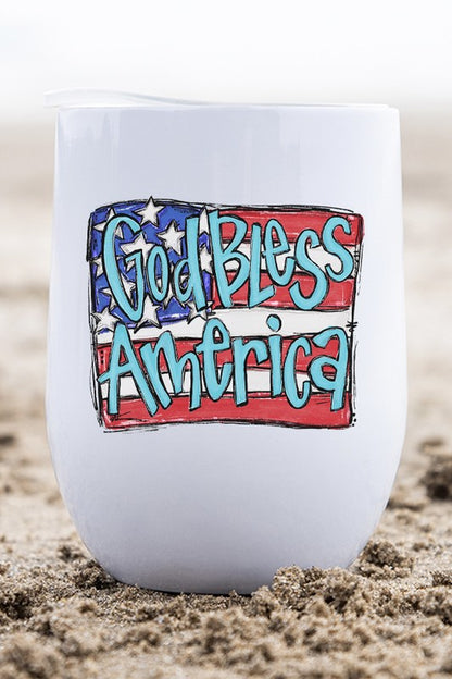 God Bless America Flag Block Wine Cup