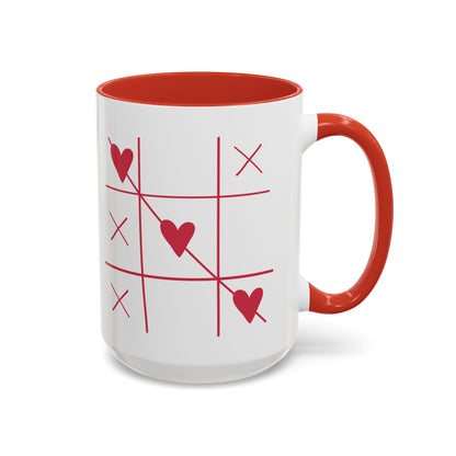 Heart Tic-Tac-Toe Accent Coffee Mug — Romantic Valentine’s Gift (11/15 oz)