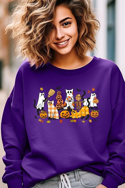 Black Cat Halloween Fleece Sweatshirts