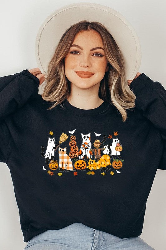 Black Cat Halloween Fleece Sweatshirts