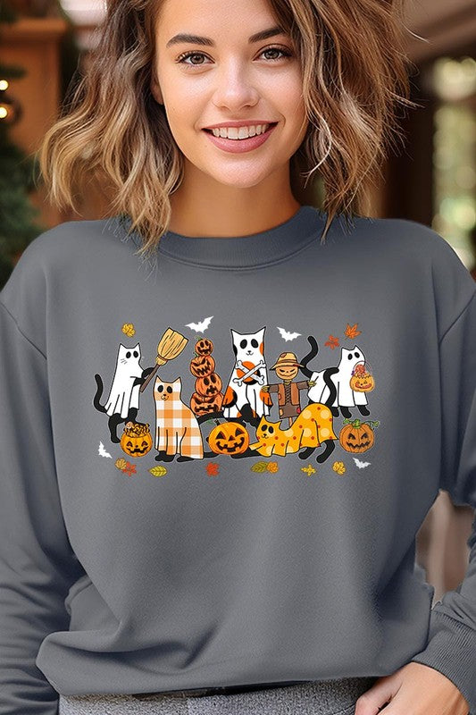 Black Cat Halloween Fleece Sweatshirts