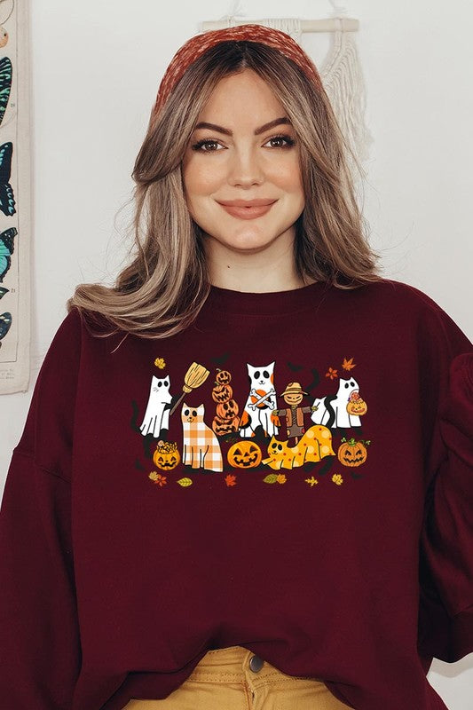 Black Cat Halloween Fleece Sweatshirts