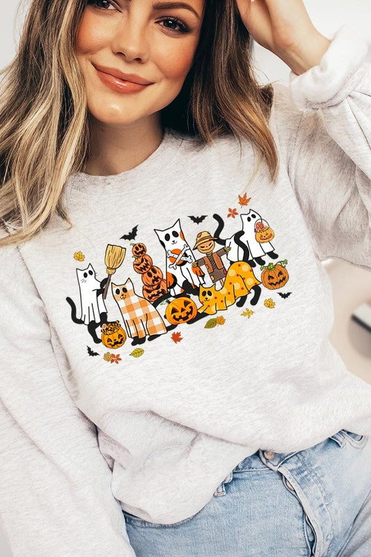 Black Cat Halloween Fleece Sweatshirts