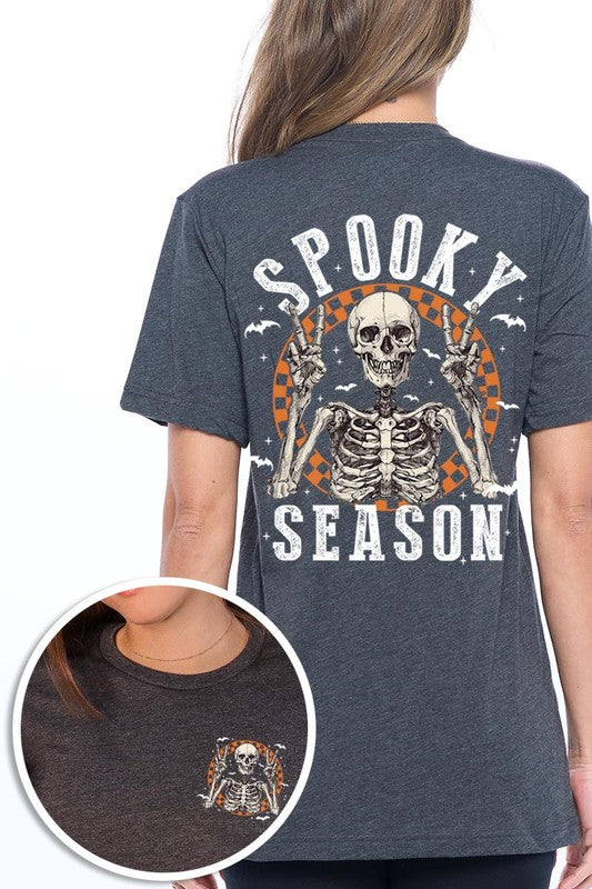 Spooky Season Skeleton Front&Back Graphic Tee