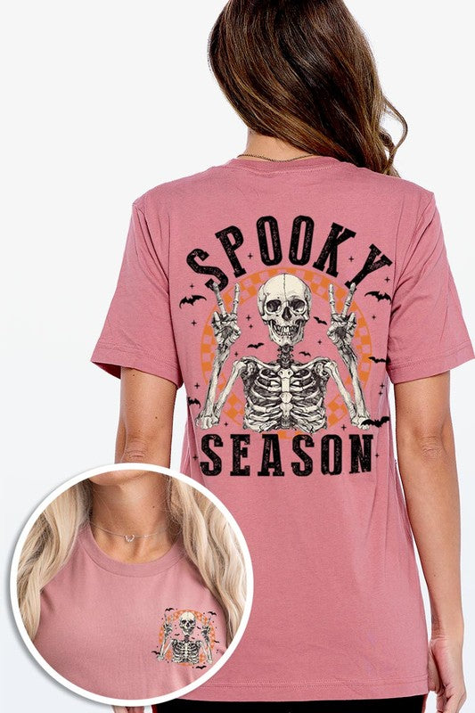 Spooky Season Skeleton Front&Back Graphic Tee