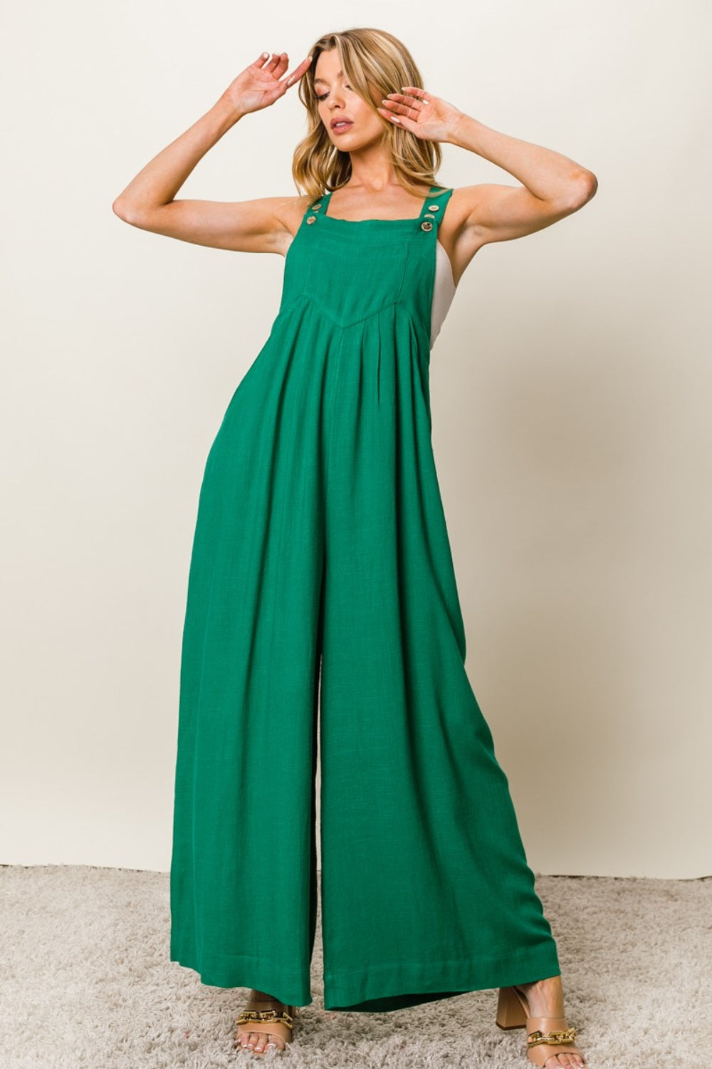 BiBi Textured Sleeveless Wide Leg Jumpsuit