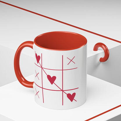 Heart Tic-Tac-Toe Accent Coffee Mug — Romantic Valentine’s Gift (11/15 oz)