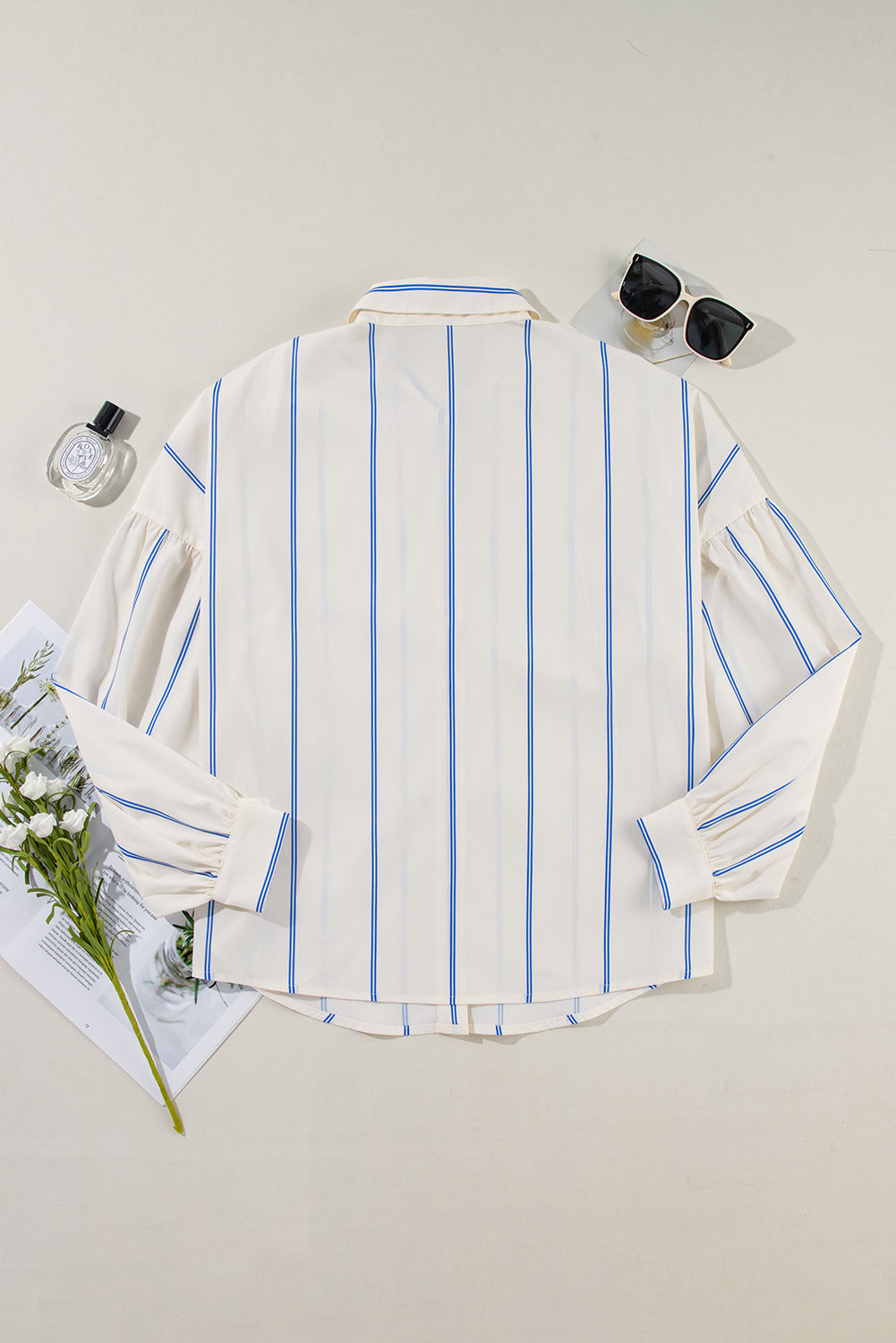 Striped Collared Long Sleeve Blouse