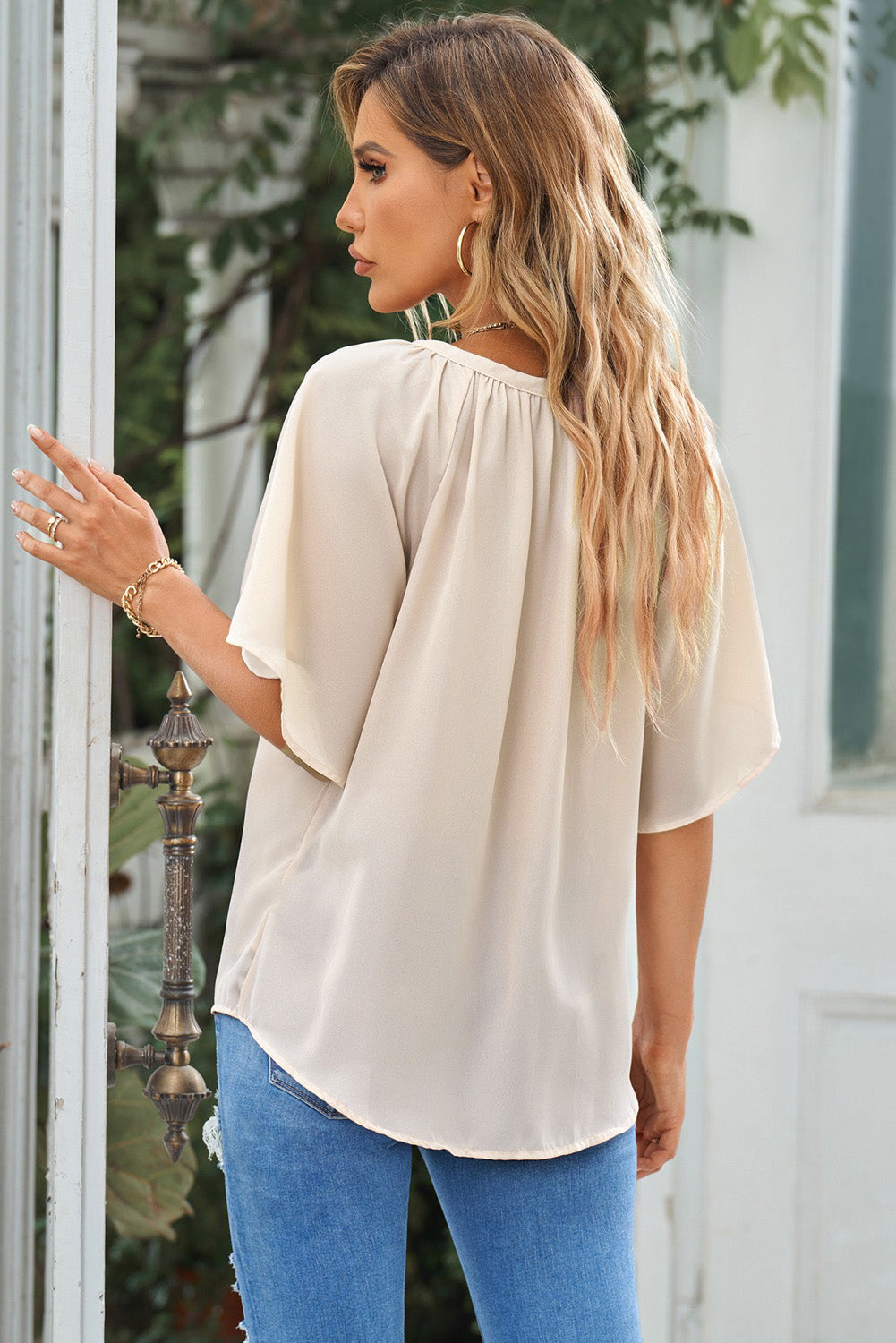 Gathered Flutter Sleeve Top