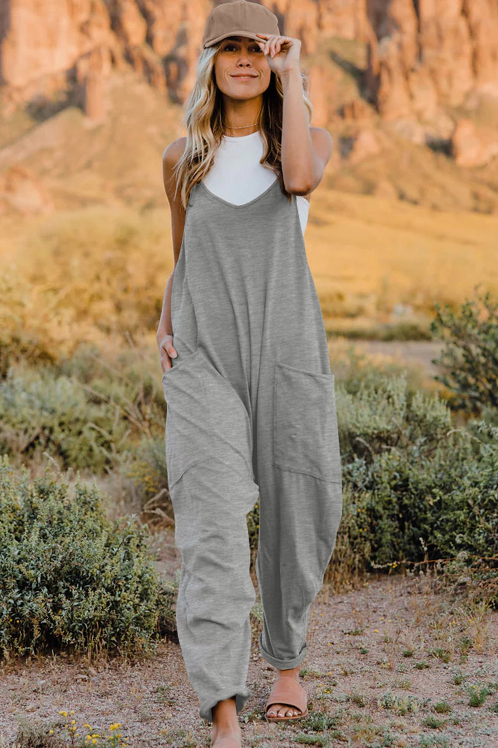 Double Take V-Neck Sleeveless Jumpsuit with Pockets