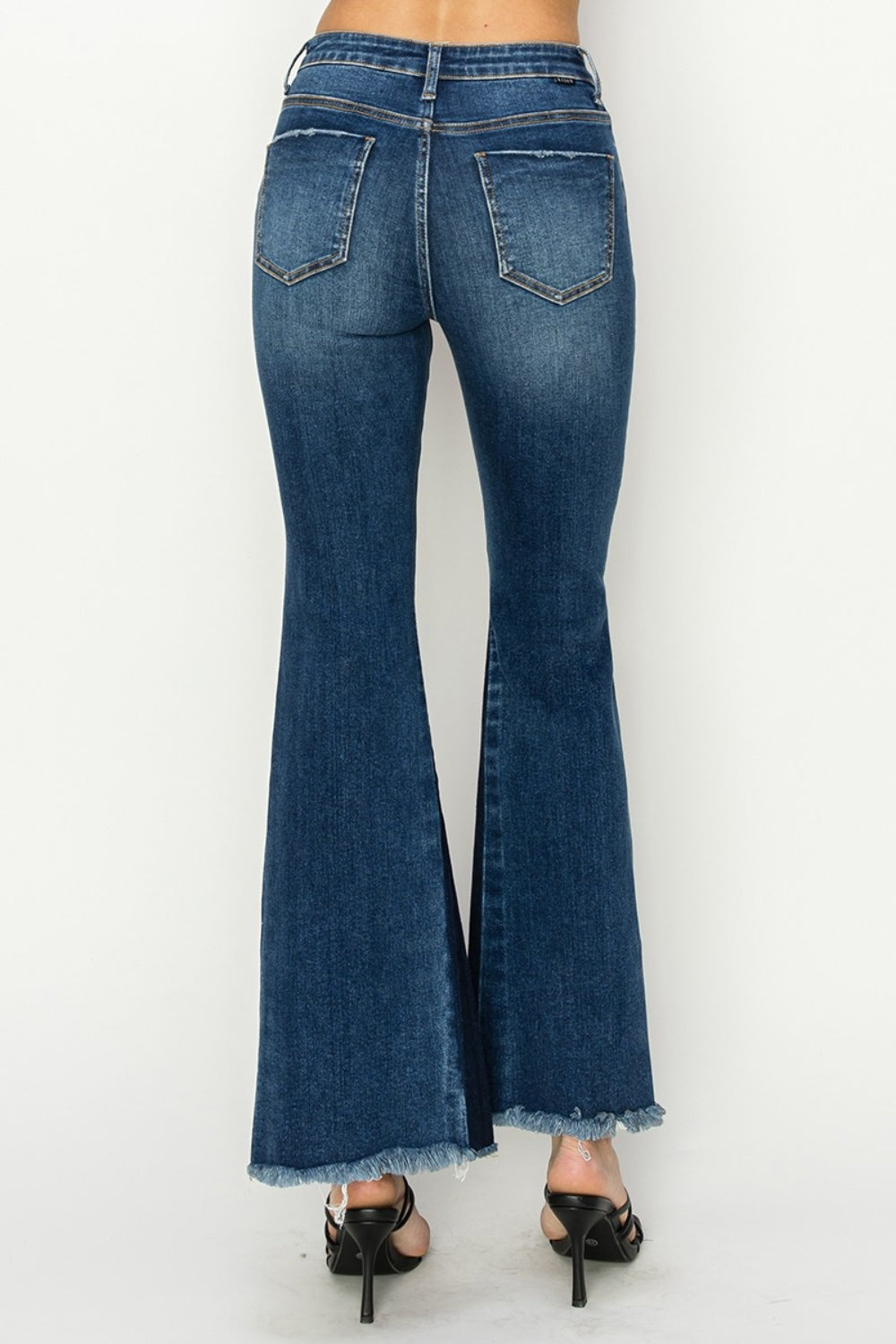 RISEN High Rise Side Shadow Seam Detail Slit Flare Jeans