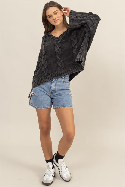 HYFVE Cable Knit Dropped Shoulder Oversized Sweater