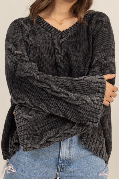 HYFVE Cable Knit Dropped Shoulder Oversized Sweater