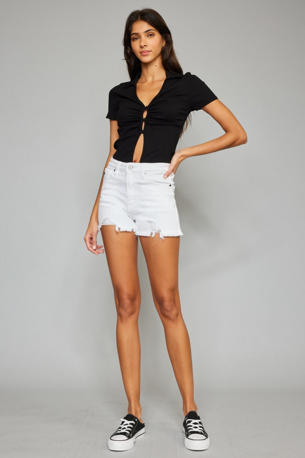 Kancan  High Rise Frayed Hem Denim Shorts