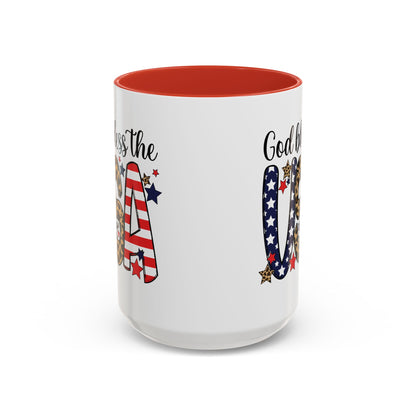 God Bless the USA Accent Coffee Mug – Patriotic Stars & Leopard 11/15oz