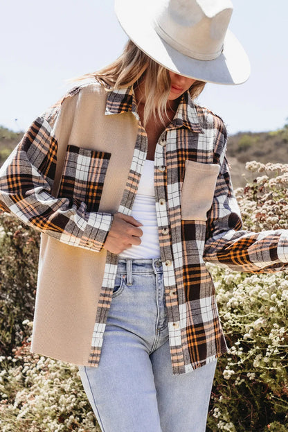 Pocketed Plaid Dropped Shoulder Shacket