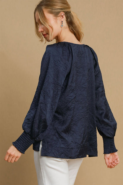 Umgee Wrinkled Lantern Sleeve Blouse