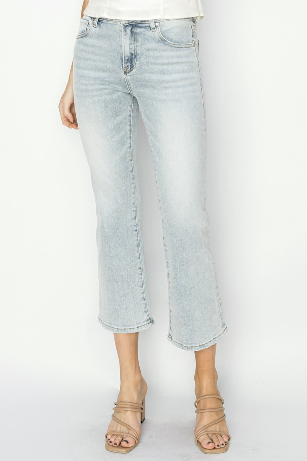 RISEN Mid Rise Cropped Flare Jeans