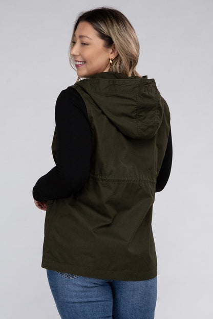 Drawstring Waist Military Hoodie Vest-Plus