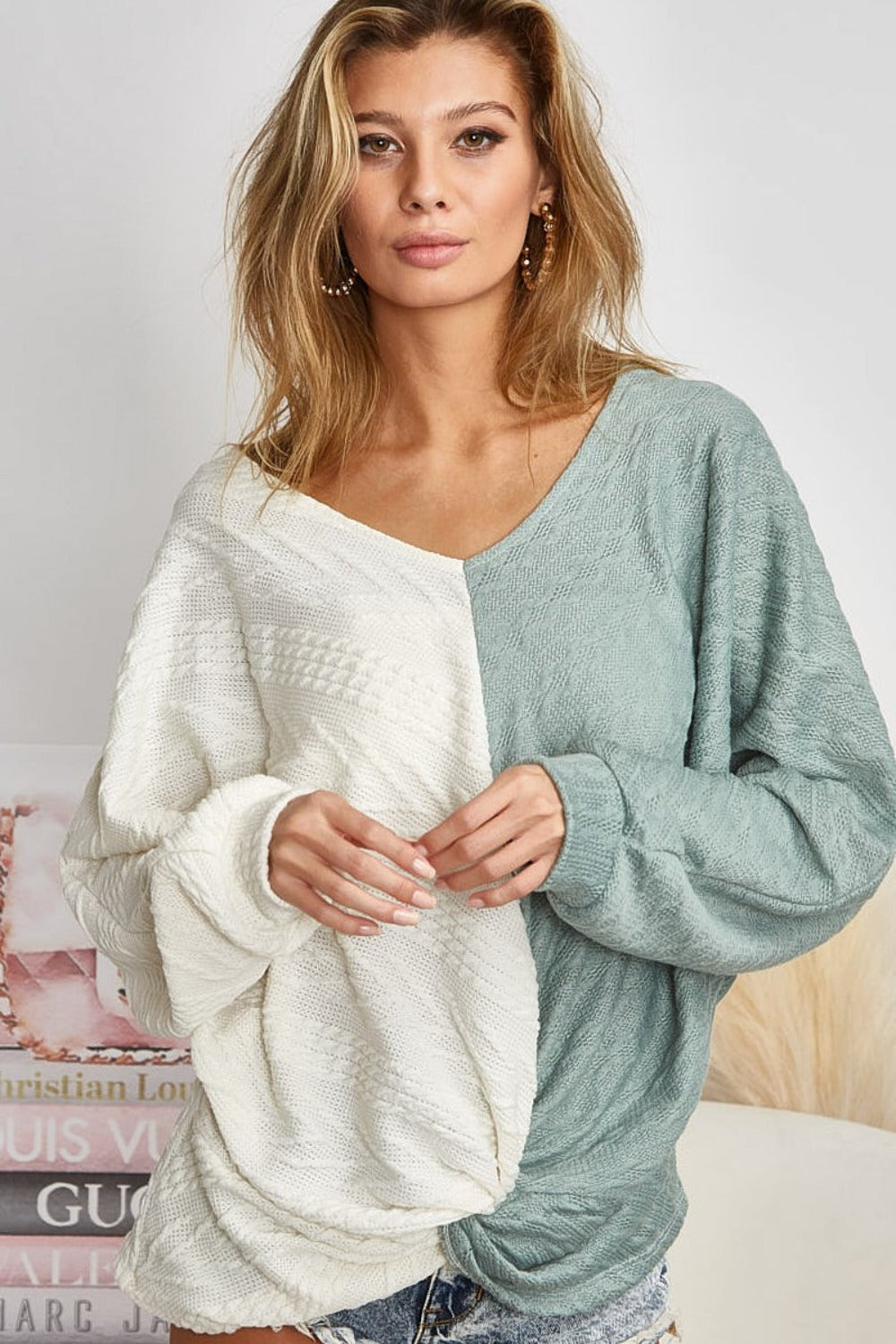 BiBi Twist Front Cable Knit Top