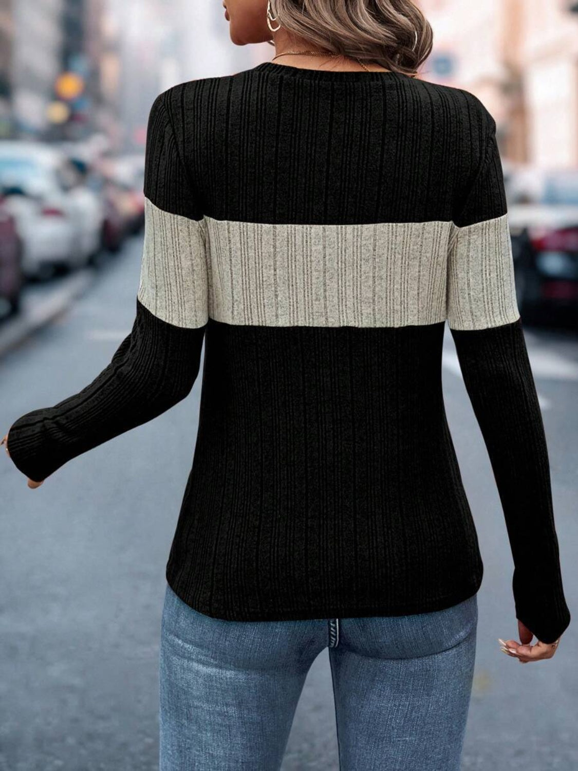 Color Block Knit Long Sleeve Top