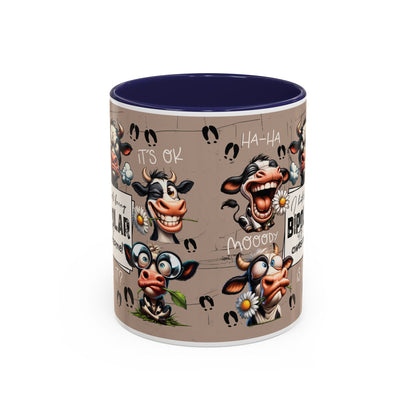 Bipolar Cow Funny Accent Coffee Mug — Humorous Mood-Flip Cow (11oz)