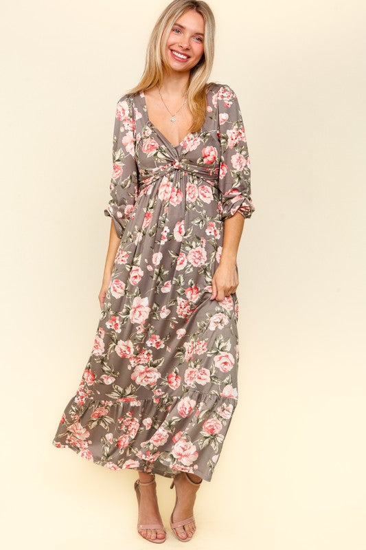 Ruffled Hem Floral Dress with Side Pockets