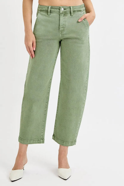 RISEN Full Size Tummy Control High Rise Crop Barrel Jeans Plus Size