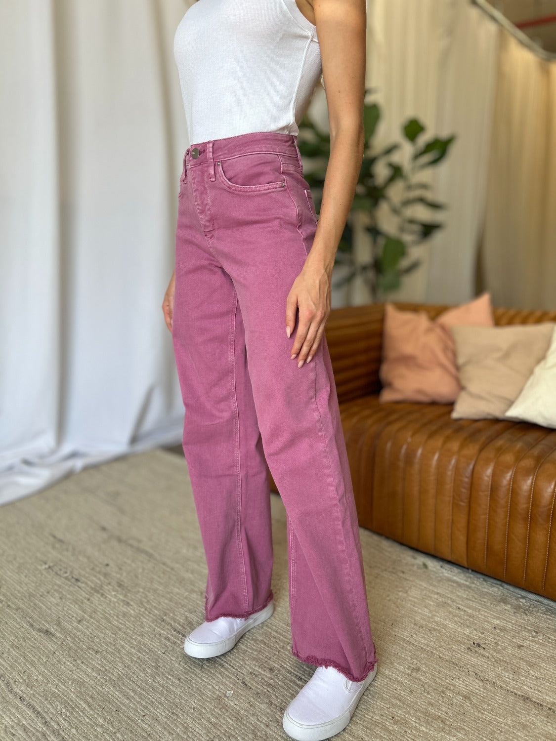 RFM High Rise Garment Dyed Wide Leg Jeans